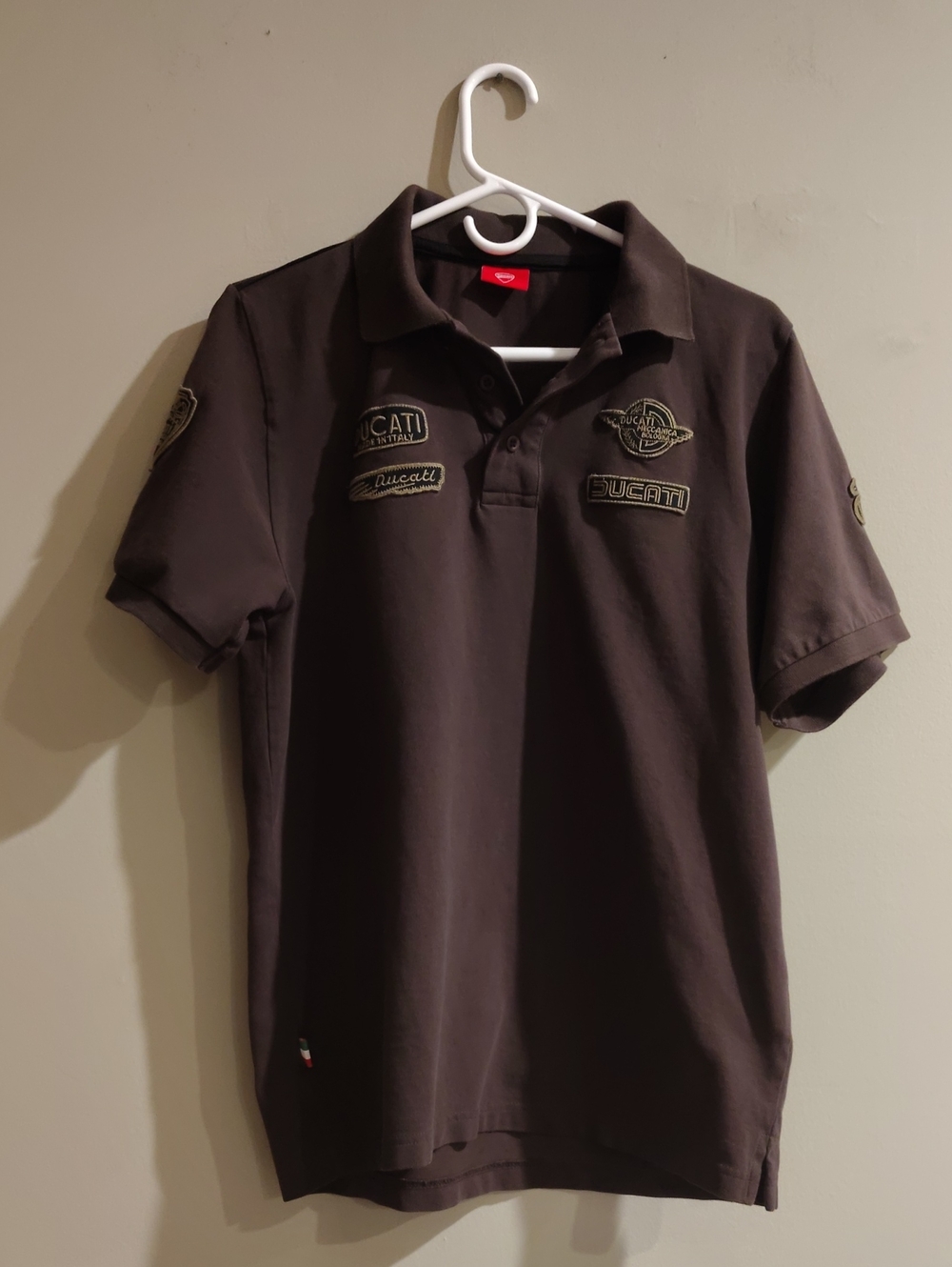 Ducati Mens Large Brown Short Sleeve Patch Work Polo Shirt